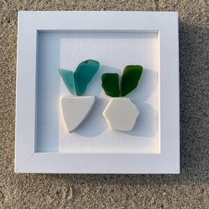 Framed Sea Glass Art with Green and Blue Accents